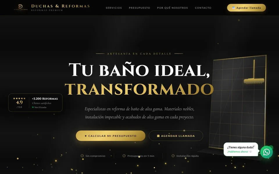 Página web de Duchas & Reformas, empresa de reformas de baño, diseñada por Los Visionarios Company